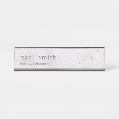 Abstract Gold Lilac Brush Stoke Watercolor Glitter Desk Name Plate
