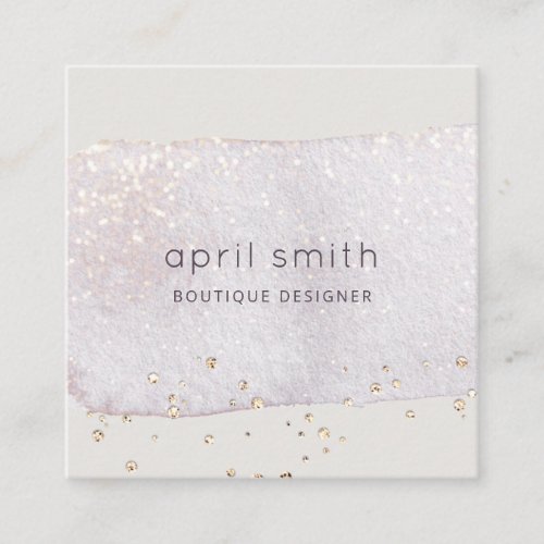 Abstract Gold Lilac Brush Stoke Watercolor Glitter Square Business Card