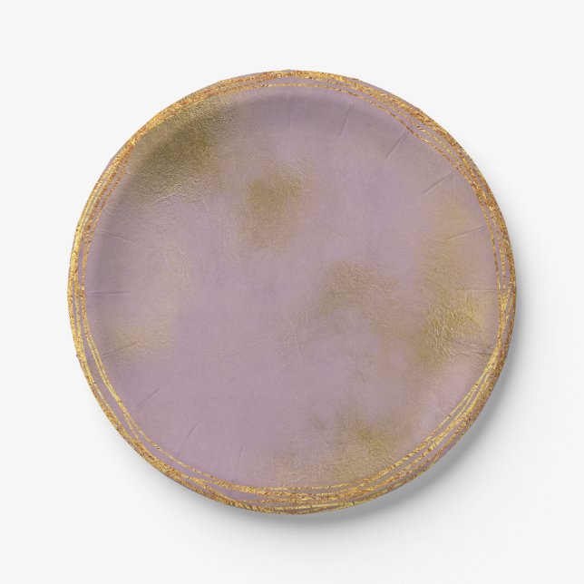 Abstract Gold Lilac Purple Glass Party Vip Paper Plates (Front)