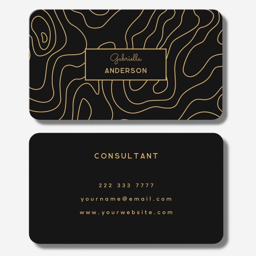 Abstract Gold Line Pattern Monogram Script Name Business Card
