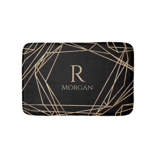 Abstract Gold Lines Gold Name  Monogram Bath Mat