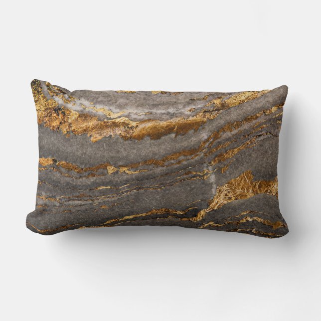 Abstract Gold Marble Lumbar Pillow (Front)