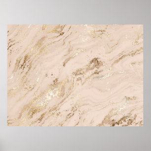 Abstract gold marble with glitter waves poster