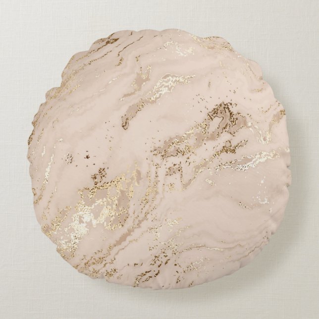 Abstract gold marble with glitter waves round pillow (Front)