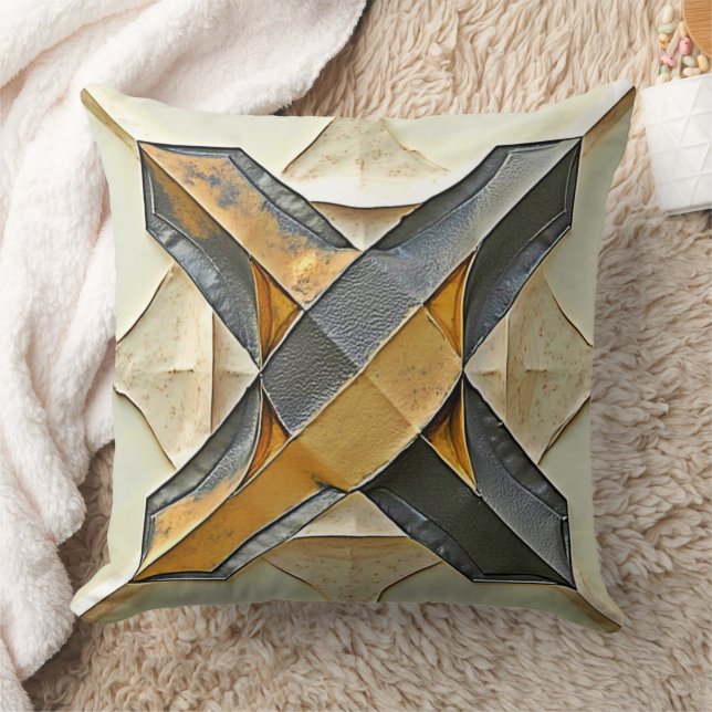 Abstract Gold Metal Design Throw Pillow (Blanket)