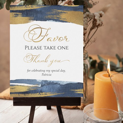 Abstract Gold Navy Blue Bridal Shower Favors Sign