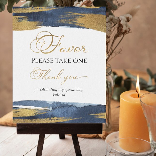 Abstract Gold Navy Blue Bridal Shower Favors Sign (Creator Uploaded)