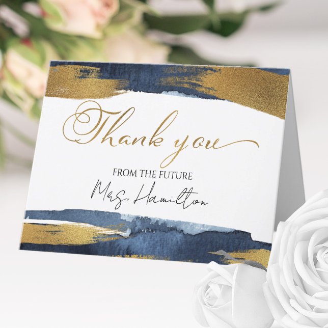 Abstract Gold Navy Blue Bridal Shower Thank You Card (Creator Uploaded)