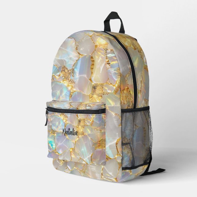 Abstract Gold Opal Gemstone Girls Printed Backpack (Back Corner Right)