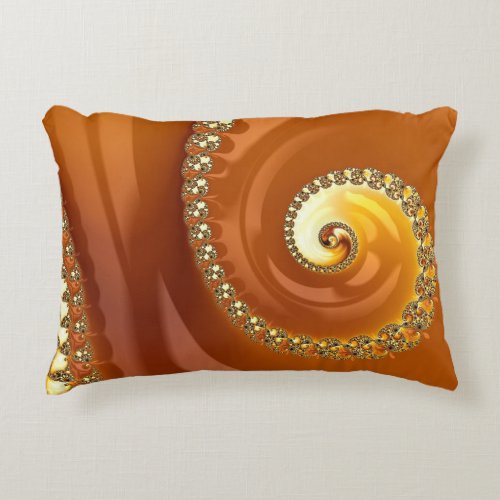 Abstract Gold Orange Gradient Spiral Fractal Accent Pillow