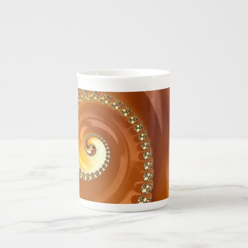 Abstract Gold Orange Gradient Spiral Fractal Bone China Mug