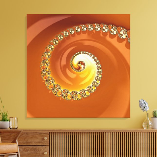 Abstract Gold Orange Gradient Spiral Fractal Canvas Print (Insitu(LivingRoom))