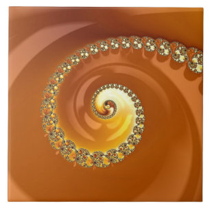 Abstract Gold Orange Gradient Spiral Fractal Ceramic Tile