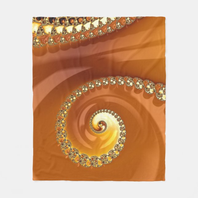 Abstract Gold Orange Gradient Spiral Fractal Fleece Blanket (Front)