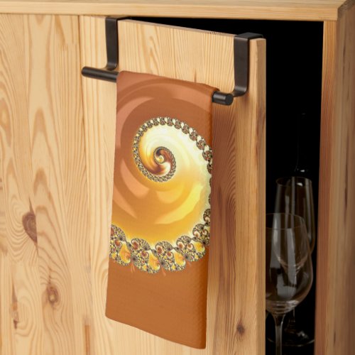 Abstract Gold Orange Gradient Spiral Fractal Kitchen Towel