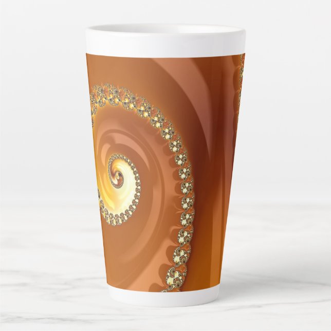 Abstract Gold Orange Gradient Spiral Fractal Latte Mug (Front)