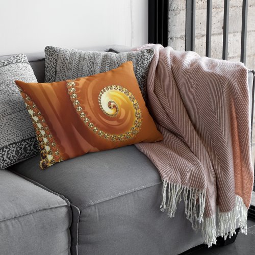 Abstract Gold Orange Gradient Spiral Fractal Lumbar Pillow