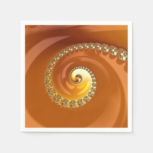 Abstract Gold Orange Gradient Spiral Fractal Napkins (Front)