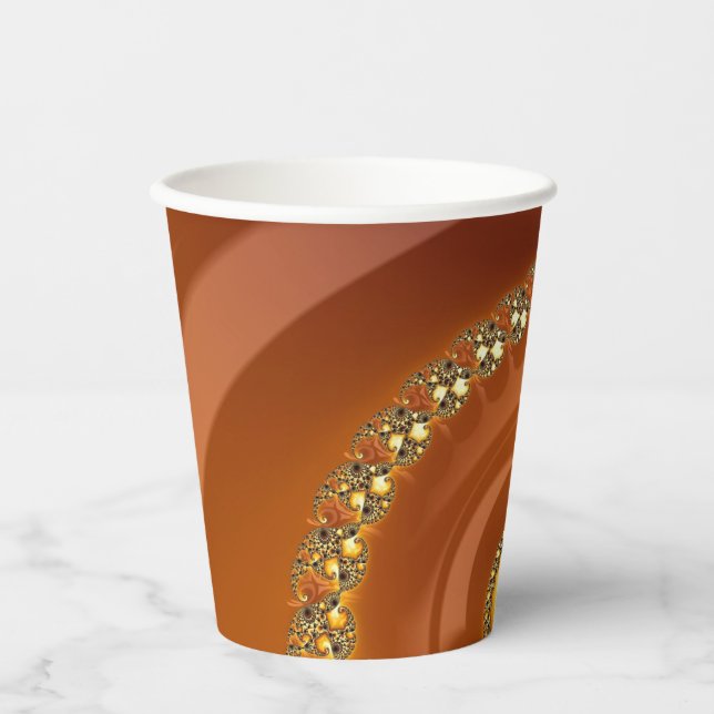 Abstract Gold Orange Gradient Spiral Fractal Paper Cups (Front)