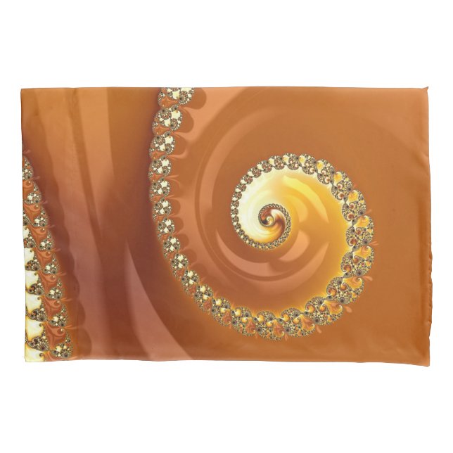 Abstract Gold Orange Gradient Spiral Fractal Pillow Case (Front)