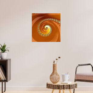 Abstract Gold Orange Gradient Spiral Fractal Poster