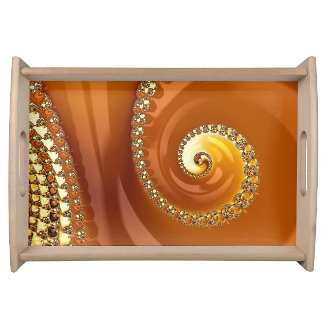 Abstract Gold Orange Gradient Spiral Fractal Serving Tray (Front)