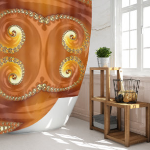 Abstract Gold Orange Gradient Spiral Fractal Shower Curtain