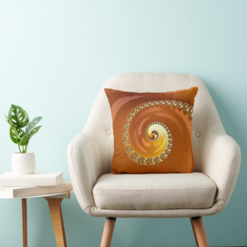 Abstract Gold Orange Gradient Spiral Fractal Throw Pillow