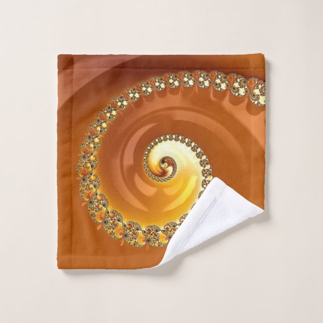 Abstract Gold Orange Gradient Spiral Fractal Wash Cloth (Wash Cloth)