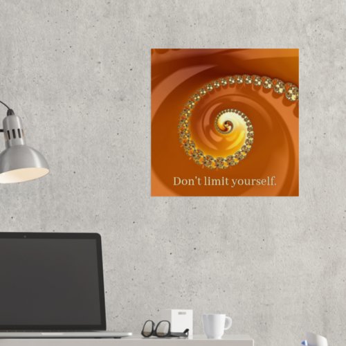 Abstract Gold Orange Spiral Fractal With Quote Foil Prints