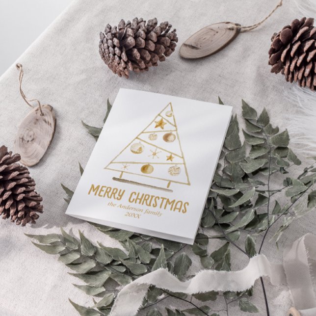 Abstract Gold Ornaments Tree Merry Christmas       Holiday Card (Creator Uploaded)