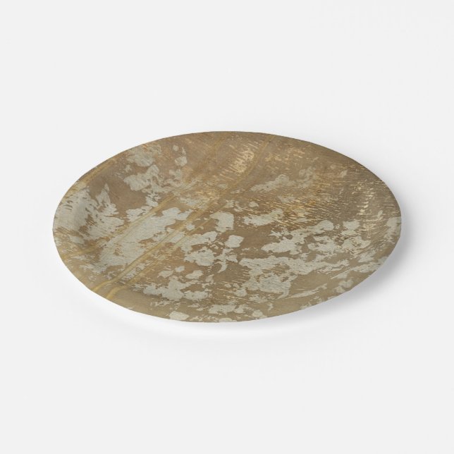 Abstract Gold Painting with Silver Speckles Paper Plates (Angled)