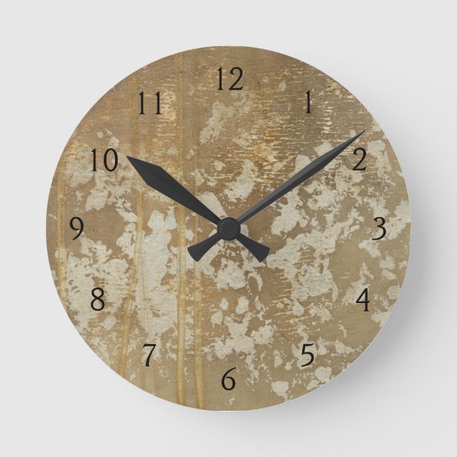 Abstract Gold Painting with Silver Speckles Round Clock (Front)