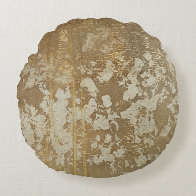 Abstract Gold Painting with Silver Speckles Round Pillow (Front)