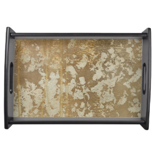 Abstract Gold Painting with Silver Speckles Serving Tray
