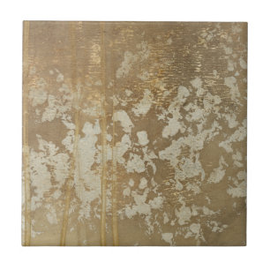 Abstract Gold Painting with Silver Speckles Tile