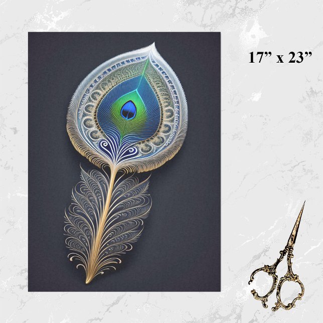 Abstract Gold Peacock Feather Illustration Large Tissue Paper (Creator Uploaded)