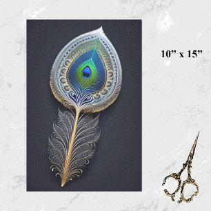 Abstract Gold Peacock Feather Illustration Small Tissue Paper