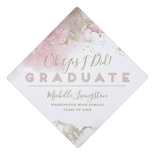 Abstract Gold  Pink Girly Graduation Cap Topper