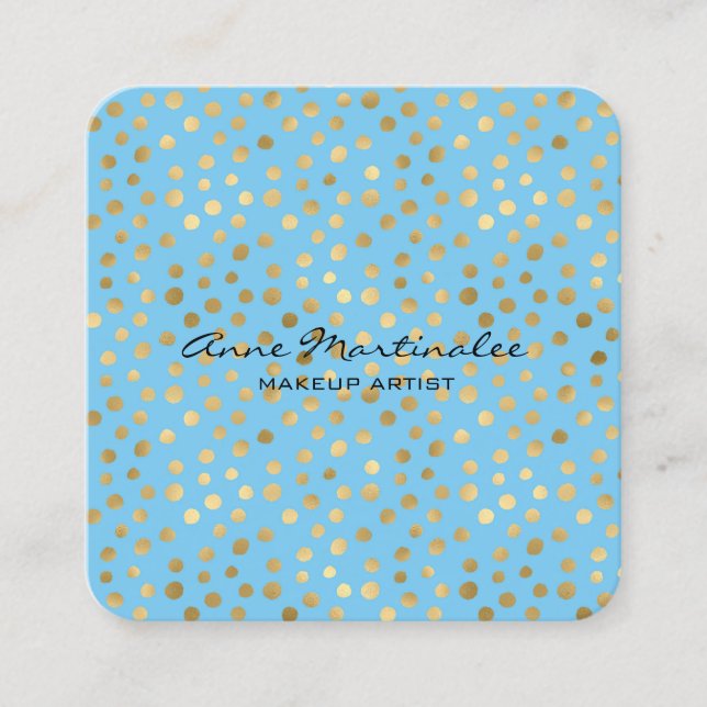 Abstract Gold Polka Dots on Blue  Square Business Card (Front)