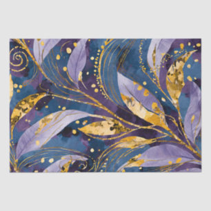 Abstract Gold Purple and Blue Leaves Decoupage Tissue Paper