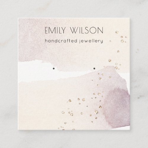 Abstract Gold Purple Watercolor Earring Display Square Business Card