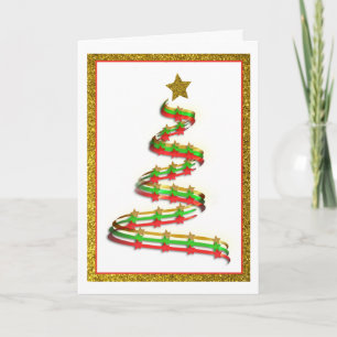Abstract Gold, Red, and Green Christmas Tree Holiday Card