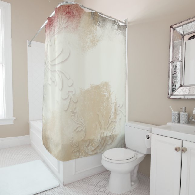Abstract Gold Red Gray Art Shower Curtain (In Situ)