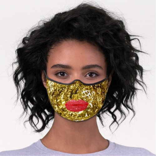 Abstract Gold Red Lips Custom Elegant Modern Premium Face Mask