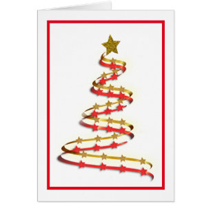 Abstract Gold Red Ribbon Christmas Tree Custom Cards