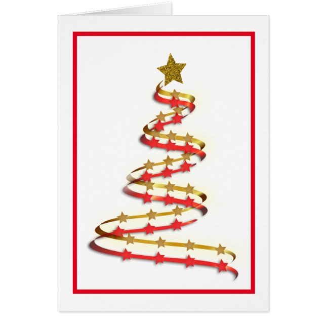 Abstract Gold Red Ribbon Christmas Tree Custom Cards (Front)