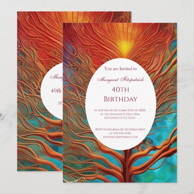  Abstract gold red teal any age Birthday Party   Invitation (Front/Back)