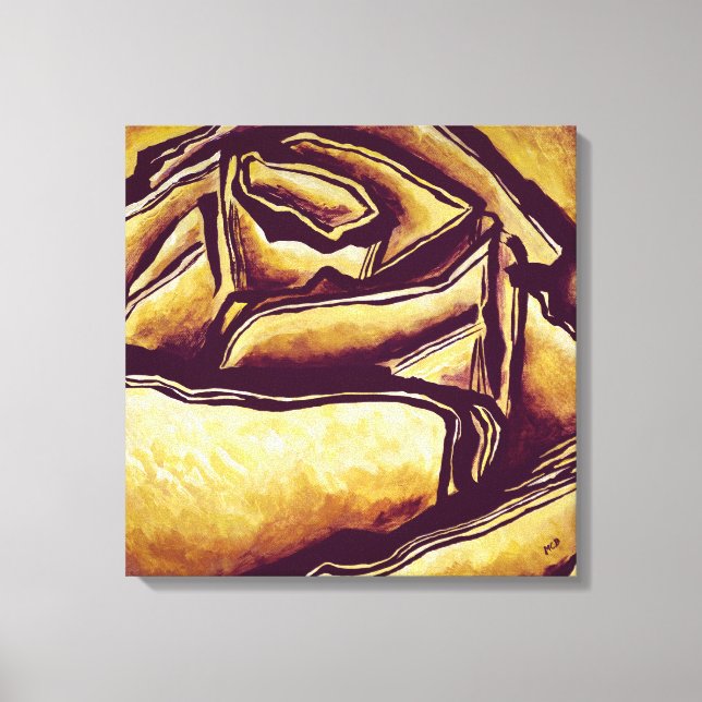 Abstract Gold Rose Maze – Modern Yellow Wall Art (Front)