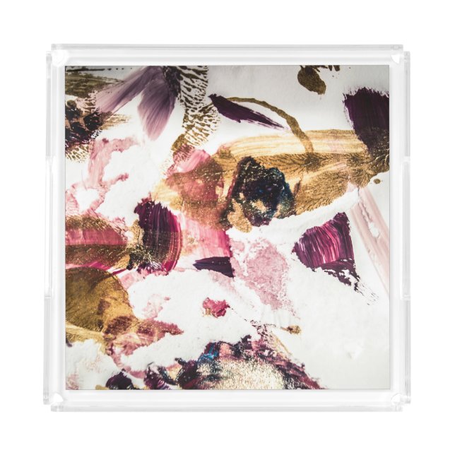 Abstract Gold Sparkles Creative Art Acrylic Tray (Front)